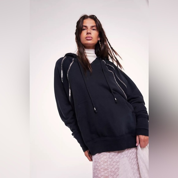 Free People In the Light Hoodie - Black Beaded XL - Picture 3 of 10